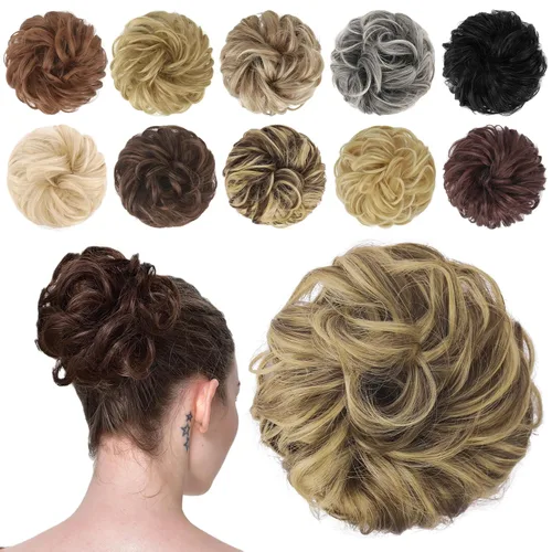 Miniatura 14 de FESHFEN Pieza de Cabello de Moño Desordenado - Extensiones Elásticas Onduladas Rizadas de Moño Scrunchies Sintético Chignon Postizos para Mujeres