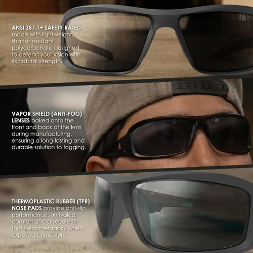 Miniatura 4 de EDGE Brazeau - Lentes de seguridad antideslizantes, resistentes a impactos y arañazos, 99.9% de protección UV, clasificación ANSI Z87 Marco negro