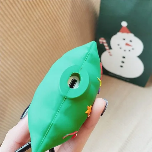 Miniatura 5 de Funda de silicona suave para árbol de Navidad con llavero para Apple AirPods 1, 2, 1ª generación, 2016, 2019, modelo de color verde 3D, caricatura