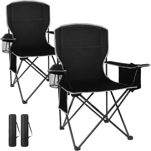 2 Pack Folding Camping Chairs Support 400LBS Portable Outdoor Chairs with 4-Can Cooler Bag, Lawn Chairs with Cup Holder for Adults, Collapsible