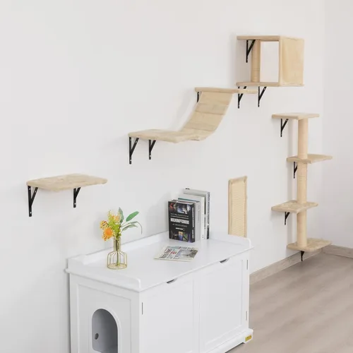 Miniatura 2 de Juego de 5 escaladores para gatos montados en la pared, estantes de madera para gatos con perchas, escalera, casa de condominio para gatos, tabla