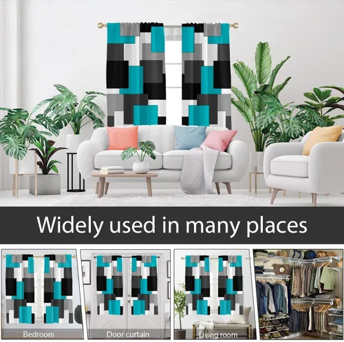 Miniatura 4 de AAtter Cortina de Ventana Verde Azulado y Negro Turquesa Aguamarina Gris Blanco Abstracto Moderno Oscuro Masculino Sala de Estar Dormitorio Cortinas