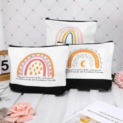 Miniatura 4 de 20 bolsas de cosméticos bohemias, inspiradoras, con texto en inglés "May You Be Proud", bolsa de regalo motivacional, bolsa de cosméticos de lona