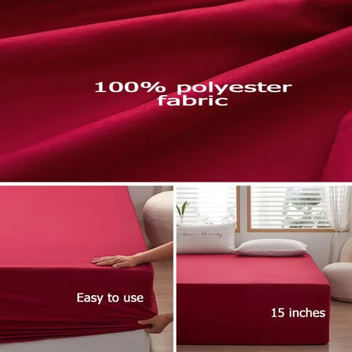 Miniatura 3 de Bedding Sábana bajera ajustable de tamaño Queen, sábana bajera para colchón de 15 pulgadas de profundidad, suave y microfibra, resistente al Rojo