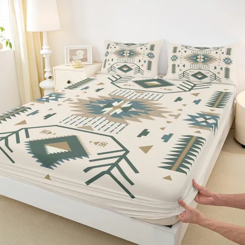 Miniatura 44 de Homewish Western Fitted Sheets Twin Size (No Flat),Retro Country Tribal Bedding Set 2Pcs,Kids Girls Boys Room Decor,Southwest Aztec Stripes Bed