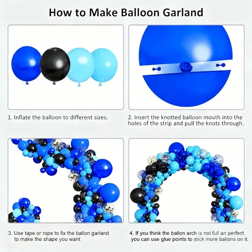 Miniatura 3 de Kit de arco de globos, 146 globos negros, azules, plateados, blancos, de 18, 12, 10, 5 pulgadas, globos de diferentes tamaños para cumpleaños
