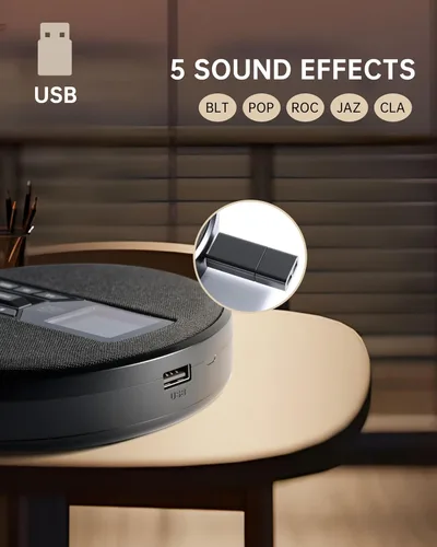 Miniatura 8 de Reproductor de CD portátil con altavoces, reproductor de CD personal recargable para automóvil y hogar, pequeño reproductor de música de tela