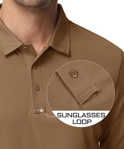 Miniatura 3 de MAGCOMSEN Camisas polo para hombre, 3 botones, secado rápido, manga larga, tácticas, camisa de golf