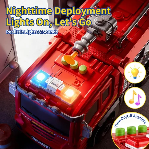 Miniatura 5 de Juego de camiones de bomberos para niños de 3 a 7 años, camión de bomberos con 3 dardos suaves y 8 mini autos de aleación, juguetes plegables de 3