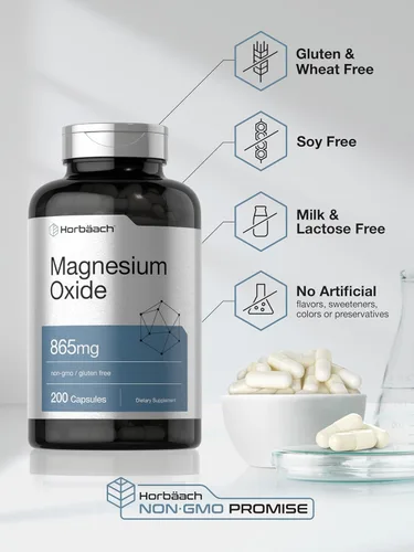 Miniatura 5 de Horbäach Óxido de magnesio 865 mg 200 cápsulas Suplemento sin OMG y sin gluten