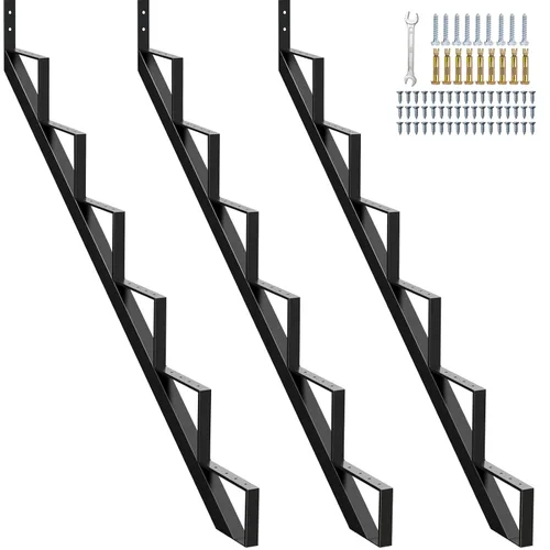 Miniatura 19 de Contrahuella de Escalera de Acero de 1 Escalón, Largueros de Escalera de Metal para Altura de Plataforma de 11.9 pulgadas, Contrahuella de Escalón