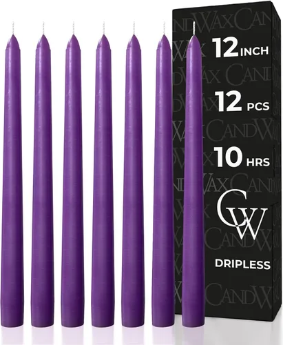 Miniatura 30 de CANDWAX Paquete de 12 velas cónicas rojas – Velas rectas sin goteo de combustión lenta sin perfume de 12 pulgadas – Ideal para mesa de comedor – Rojo