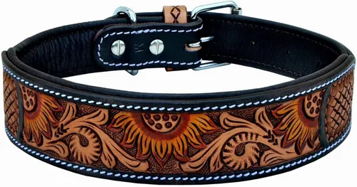 Miniatura 2 de Affilare Collar de perro de cuero estilo occidental diseño de flor de sol acolchado para 10AB122-XS