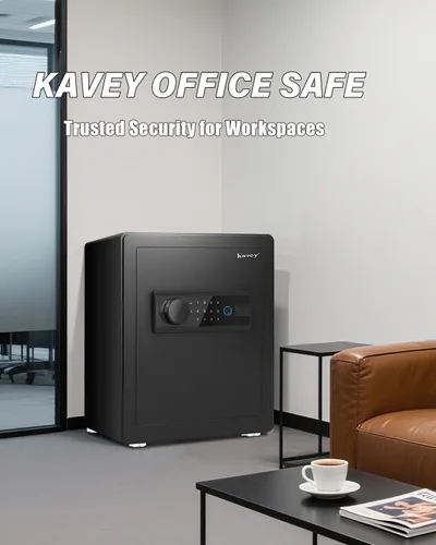 Miniatura 8 de Kavey Caja de seguridad biométrica de 2.0 cub, caja fuerte de huellas dactilares con teclado retroiluminado de pantalla táctil y sistema de alarma