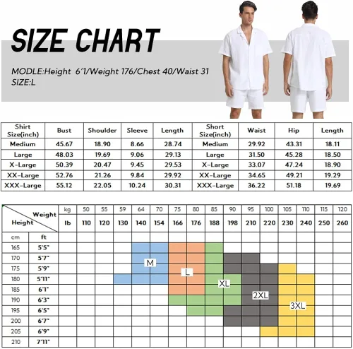 Miniatura 6 de RPOVIG Conjunto corto de camisa de lino conjunto casual de 2 piezas para hombre