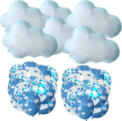 YuBoBo 42 globos de aluminio de nube y globos de látex para decoración de baby shower para niñas y niños, globo de feliz cumpleaños, decoraciones