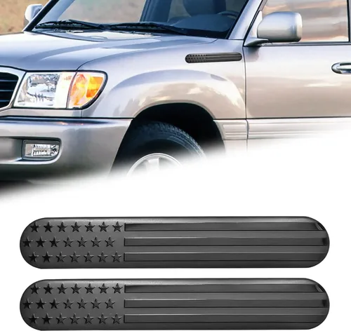Paquete de 2 calcomanías universales para insignia de automóvil, insignias patrióticas de metal negro de Estados Unidos para automóvil, SUV, camión,