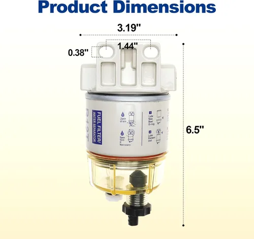 Miniatura 3 de iFJF Separador de agua y combustible R12T Marine 120AT NPT ZG1/4-19 Piezas automotrices con accesorio - Filtro combinado completo para motor diesel