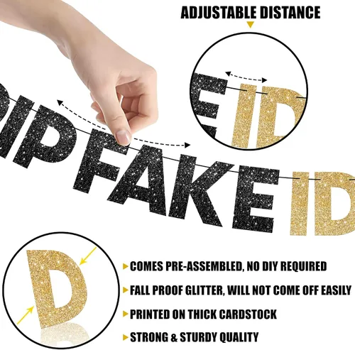 Miniatura 5 de KatchOn, Cartel de identificación falso con purpurina RIP negro y dorado – Prestrung, 10 pies Cartel de identificación falso para decoraciones