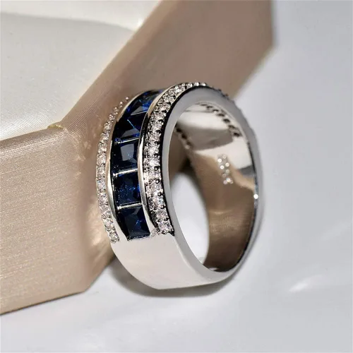 Miniatura 4 de AZQ TZ.1 - Anillo de compromiso de boda de compromiso de eternidad para mujer, chapado en oro de 18 quilates, con circonita cúbica, clásico