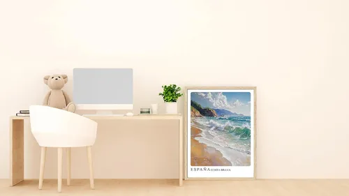 Miniatura 6 de Sea - Arte de pared abstracto con marco de playa de madera de roble, arte de pared de 8 x 10 pulgadas, póster retro español de ciudad, impresión