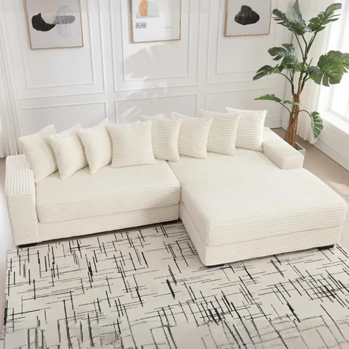 Miniatura 22 de Sofá modular moderno de 111 pulgadas, sofá de pana en forma de L con diván izquierdo, salón extra ancho, 8 almohadas, juego de sofá esquinero