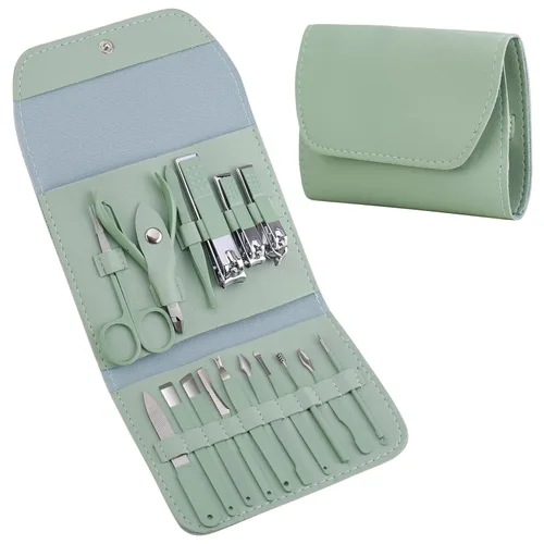 Miniatura 10 de Juego de manicura, cortaúñas, kit de pedicura, kit de aseo profesional 16 en 1, acero inoxidable, tijeras para uñas de los pies con lujosa funda