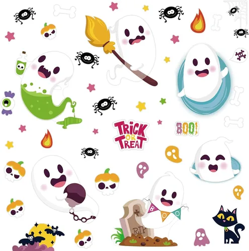 Miniatura 5 de LOKIPA Adhesivos para ventana de Halloween, 8 hojas de calcomanías de Halloween para ventana de vidrio