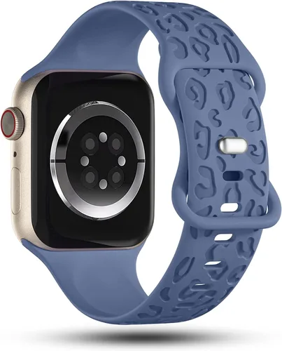 Miniatura 2 de CreateGreat Bandas Grabadas Compatibles con Apple Watch de 40mm 41mm 38mm 42mm 44mm 45mm 46mm 49mm, Correa de Silicona Suave con Patrón de Leopardo