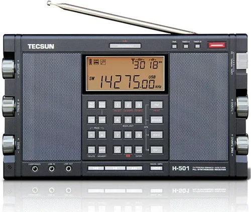 Tecsun H501 - Radio digital de onda corta AM/FM de onda corta con recepción SSB, altavoces duales y reproductor de MP3, negro mate