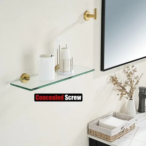 Miniatura 5 de JQK Estante de baño de vidrio dorado, almacenamiento de ducha de vidrio templado 14 por 5 pulgadas, acero inoxidable 304 dorado cepillado