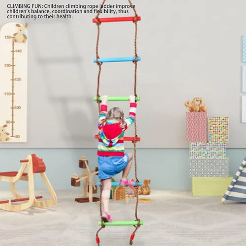 Miniatura 2 de Escalera de cuerda de escalada, escalera de cuerda de escalada para niños, resistente a la tracción, tejido multicapa, suave y colorido, accesorios