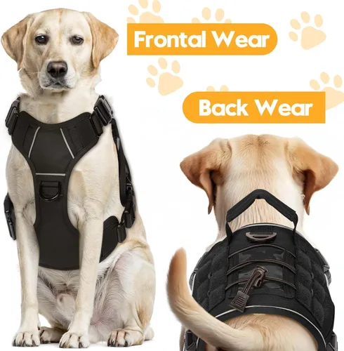 Miniatura 7 de Arnés táctico para perros grandes, chaleco reflectante ajustable sin tirones con sistema Molle, control de grado militar K9 para entrenamiento