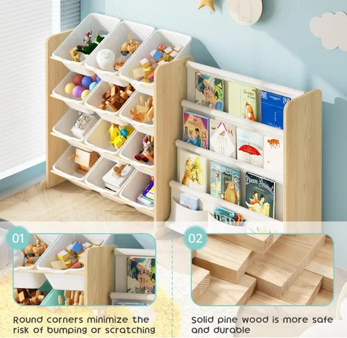 Miniatura 7 de EXPERLAM Organizador de almacenamiento de juguetes para niños, organizador de juguetes con estantería, almacenamiento de juguetes con 12