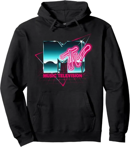 Mademark X MTV - Sudadera con capucha retro de MTV con efecto cromado de los años 80, colores neón, vintage, MTV