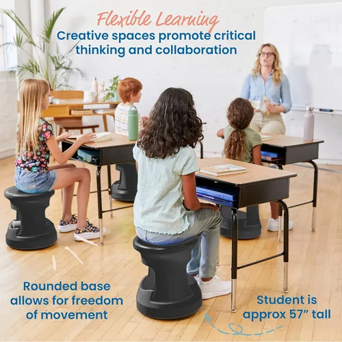 Miniatura 4 de ECR4Kids Taburete tambaleante de almacenamiento activo, altura del asiento de 15 pulgadas, muebles para niños, color negro