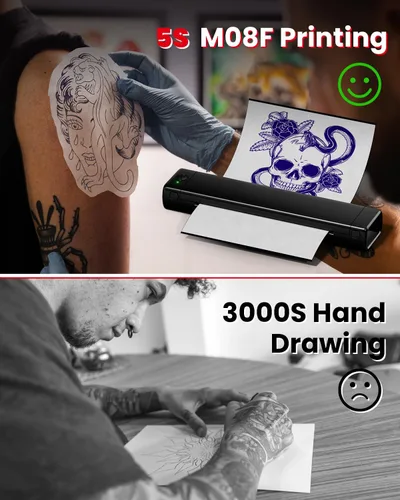Miniatura 4 de COLORWING M08F - Impresora inalámbrica portátil de plantillas de tatuajes, máquina térmica sin tinta Bluetooth para plantillas de tatuajes con 10