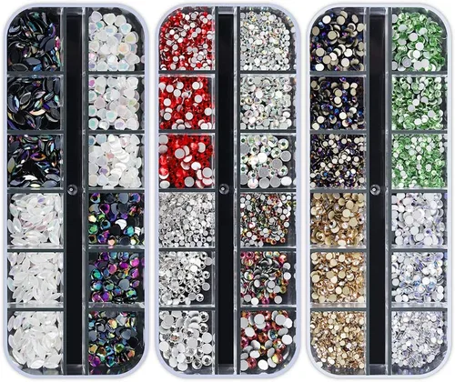 Miniatura 6 de Artdone 12 cajas de diamantes de imitación para uñas, gemas de diamantes de uñas, aretes de cristal de uñas y lentejuelas para uñas, kit con 1 pinza