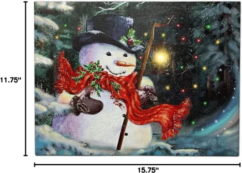 Miniatura 8 de Lienzo de muñeco de nieve iluminado con linterna LED, impresión de escena de invierno de Navidad, decoración navideña para colgar en la pared