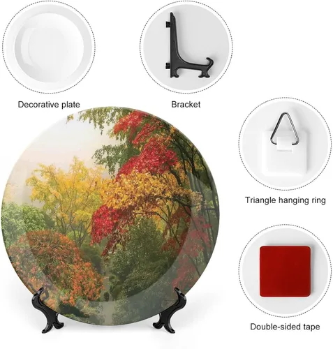 Miniatura 3 de XISUNYA Plato decorativo de 8 pulgadas, cerámica de cerámica de decoración campestre, árboles de arce en el otoño en Portland con estampado de Rojo