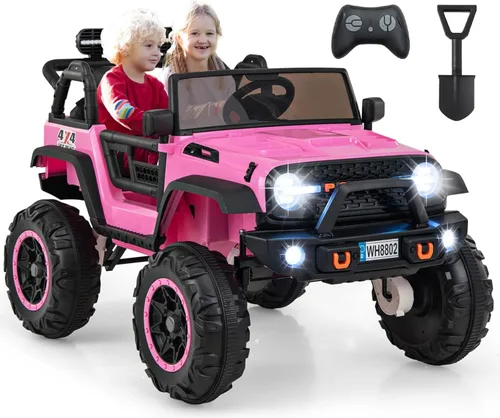 OLAKIDS vehículo de paseo de 24 V, 2WD/4WD conmutable de 2 plazas para niños, vehículo eléctrico tipo Jeep camioneta con asiento ancho de 20", Rosa