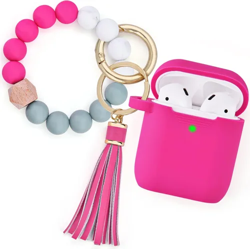 Filoto Compatible con estuche para AirPods, funda bonita para AirPods 2/1 de Apple para mujeres, estuche protector de silicona con llavero de Rosa
