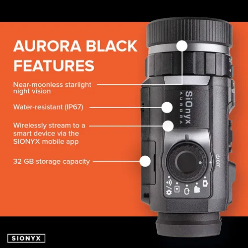 Miniatura 2 de SIONYX Aurora Black I - Cámara de visión nocturna digital a todo color con funda rígida I ultra baja luz IR visión nocturna monocular I resistente