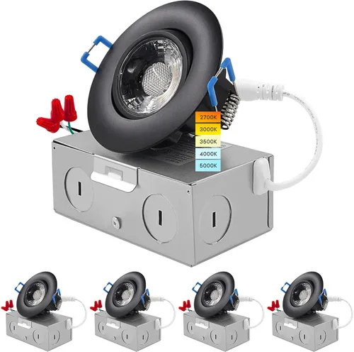 LUXRITE Luz empotrable LED cardán de 3 pulgadas con caja de conexiones, 5CCT seleccionable por color 2700K-5000K, luces giratorias ajustables