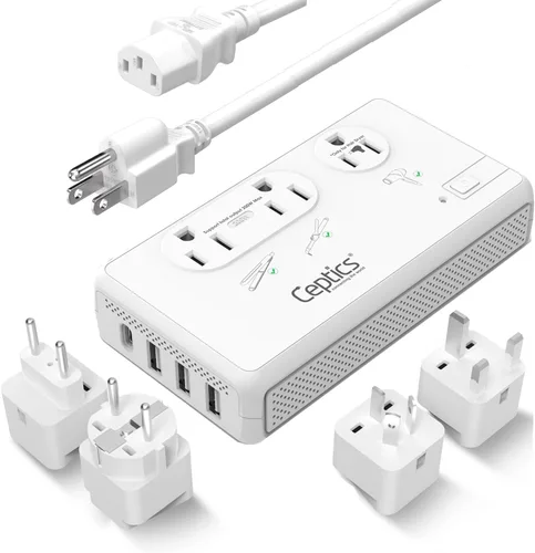 Miniatura 10 de Ceptics Adaptadores británicos para viajes a Londres, Hong Kong, Irlanda - USB-A + USB-C y entrada de Estados Unidos - Adaptador tipo G conectado a