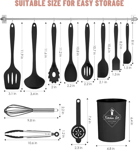 Miniatura 2 de Pranski Juego de utensilios de cocina, 12 piezas, utensilios de cocina de silicona, aptos para lavavajillas, 392 °F, resistente al calor, juego
