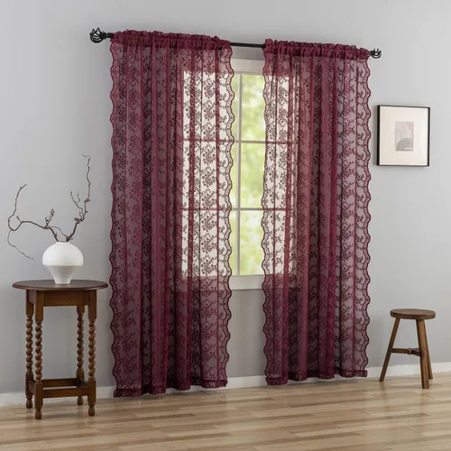 Miniatura 116 de YJ YANJUN Cortinas traslúcidas negras de 54 pulgadas de largo, panel de cortina de encaje gótico victoriano para cocina, cortinas cortas de Negro