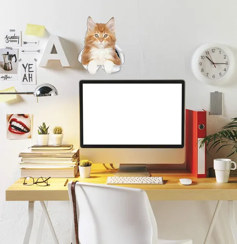 Miniatura 4 de Winston & Bear Calcomanías de pared con diseño de gatito y gatito rojo de Maine Coon - Paquete de 2 calcomanías de inodoro de gato naranja Maine