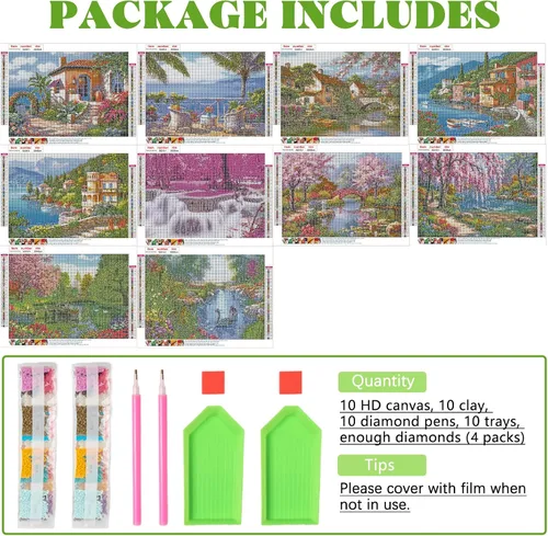 Miniatura 3 de Tontut Paquete de 10 kits de pintura de diamantes para adultos, arte de diamantes de paisaje, pintura de diamantes de alta definición, arte