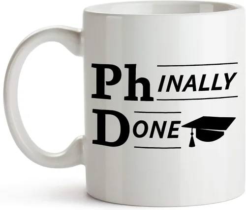 YouNique Designs Phinally Done - Taza de café, 11 onzas, regalos de doctorado para graduados de doctorado, divertida taza de doctorado, graduación
